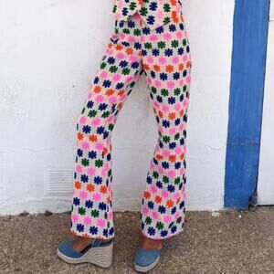 Never Fully Dressed Multicolor Floral Crochet Pants - White Base